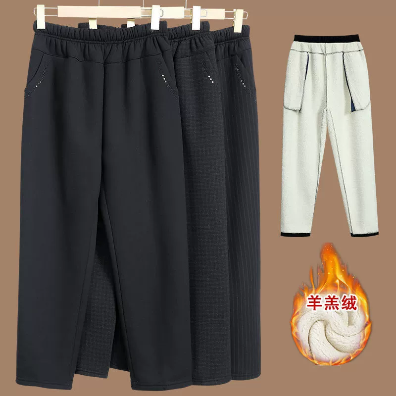Женские брюки для пожилых людей на флисовой подкладке, Утепленные зимние брюки 80 для бабушек, свободные весенне-Осенние эластичные поясные брюки для мамы для верхней одежды