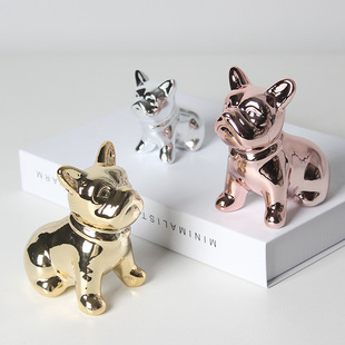Cross-border Shein Golden Ceramic Bulldog Pug Living Room Bookshelf TV Cabinet Desktop Home Decoration Ornaments