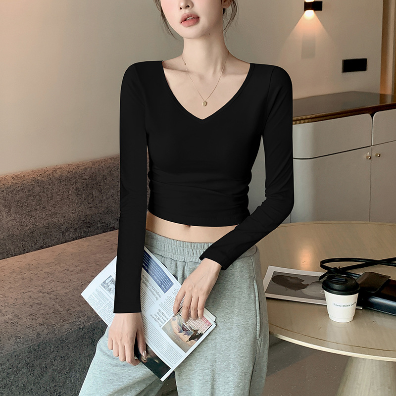 블랙 [순면 쇼트 스타일] 브이넥