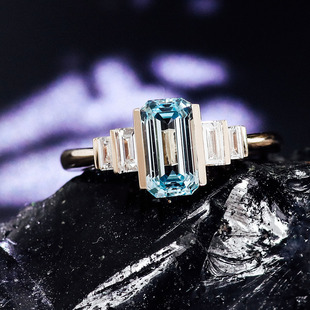 Dafang Sugar Diamond Ring Cultivated Aquamarine Emerald Cut Ring Women's Fashion High Sense Square Wedding Ring Mosan Diamond