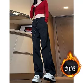 美式软壳冲锋裤男女秋冬季户外机能风侧拉链休闲裤潮牌直筒休闲裤