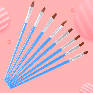 Children's diy painting flat head brush plastic rod art painting brush nylon wool gouache watercolor painting pen wholesale