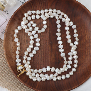 90cm natural freshwater pearl sweater chain Baroque irregular OT buckle Taigang does not fade 3 sizes Joker