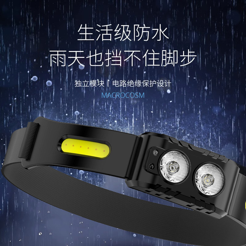 Cross-border multifuncional running headlight pesca al aire libre condujo antorcha montada en la cabeza cob inundación inducción headlight