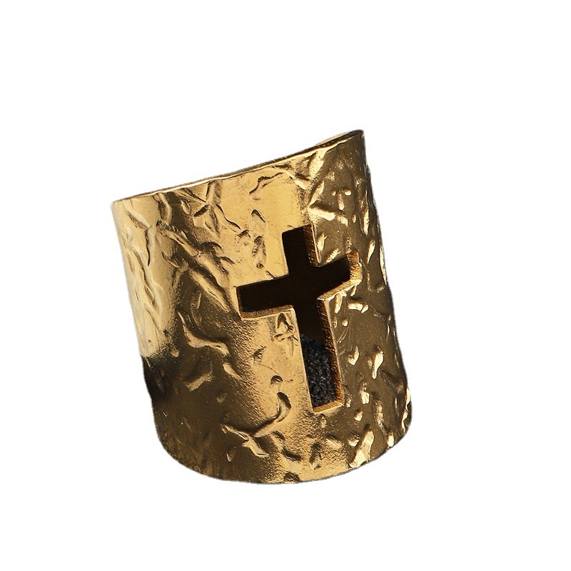 Europeo y americano transfronterizo nuevo hueco Cruz de titanio anillo de acero abierto Ajustable de los hombres de acero inoxidable fabricante de joyas
