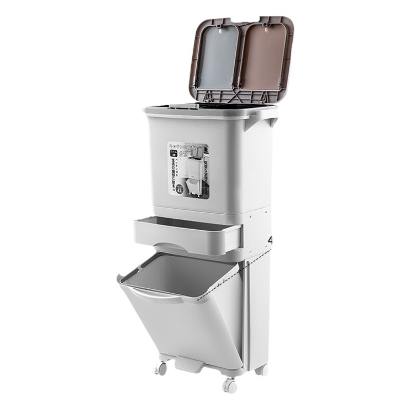 Cubo de basura de cocina con tapa, separación húmedo/seco, diseño japonés, cabe en espacios estrechos, para cocina o sala