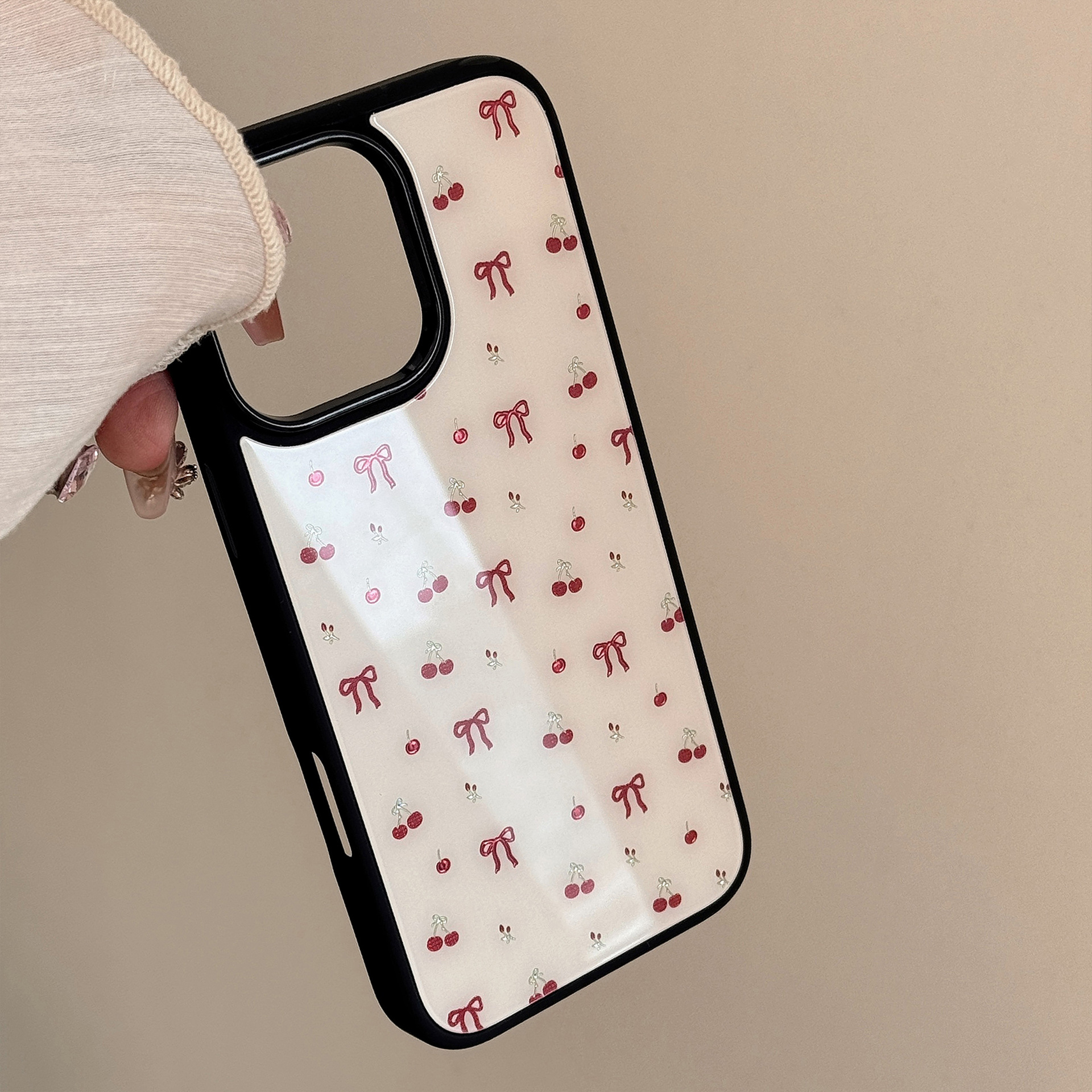 Premium Glass Phone Case With Gilt Cherry Design For Iphone_voghion.com