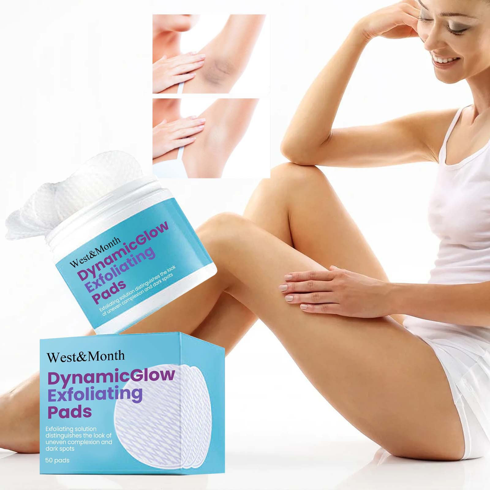 West&Month Exfoliating Pad renser i dybden død hud i kroppen, falmer ledsorthed, blødgør oplyser huden,_voghion.com