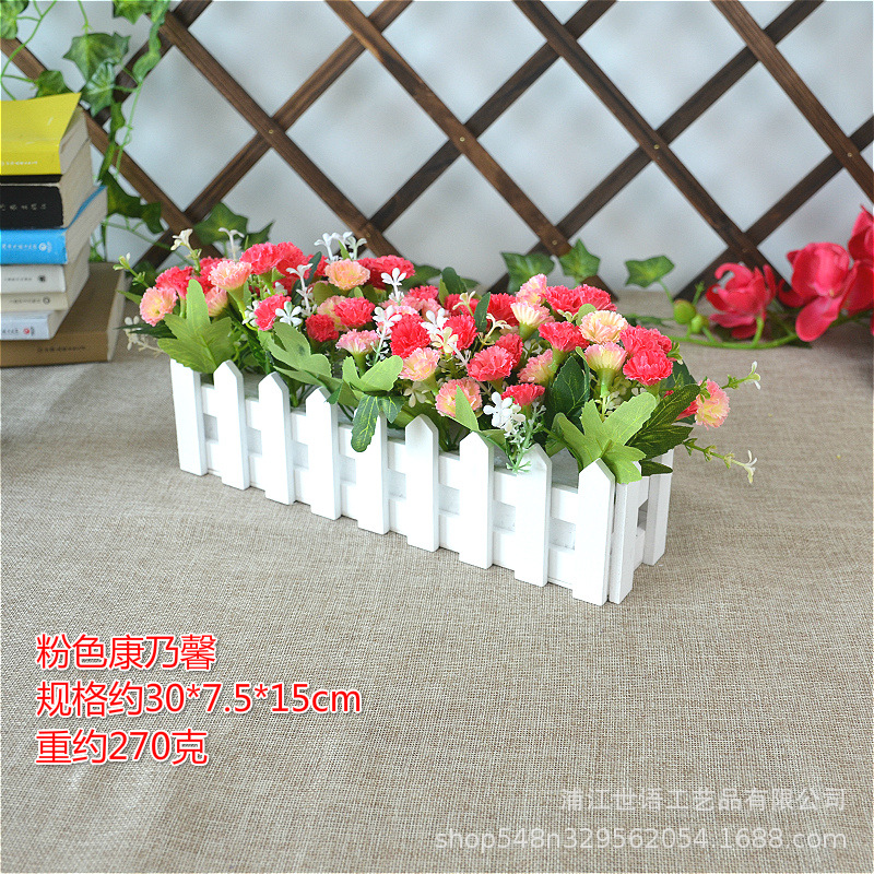 Casa sala de estar flor decorativa planta artificial traje de decoración de flores valla de madera decoración de flores artificiales olla pequeña ventana belleza