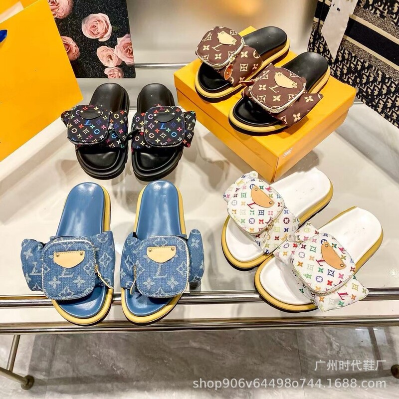 2025 Summer Classic Letter Print Soft-Soled Mule Slippers Vintage Pattern Zipper Backpack Outdoor Casual Sandals