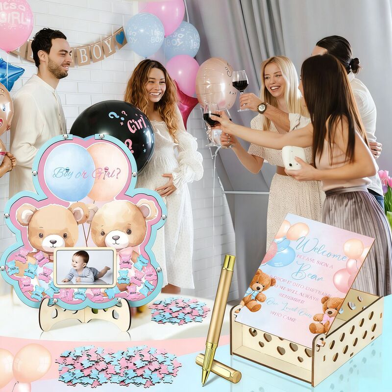 Little Bear Gender Reveal Party Guestbook Butterfly Ultrasound Photo Frame Birthday Message Record Party Decoration