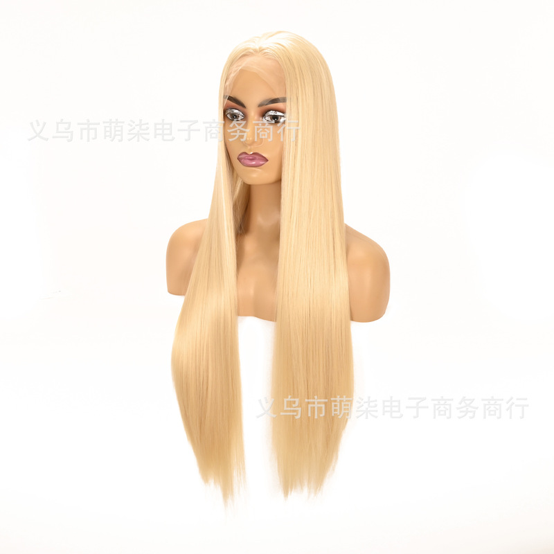 Blonde 13X4 Front Lace European and American Style Wig, Cosplay Foreign Trade Elegant Long Straight Hair Wig, High Temperature Fiber