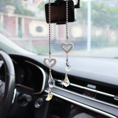Interior Hanging Ornament, Car hanging - pair-of-hollow-heart-crystal-pendant