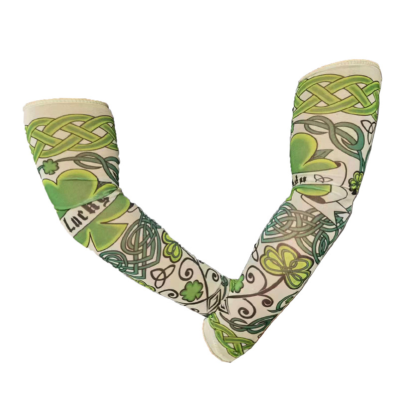 Verano trébol tatuaje oesleeve hielo seda brazo protección pesca protección solar viaje esencial