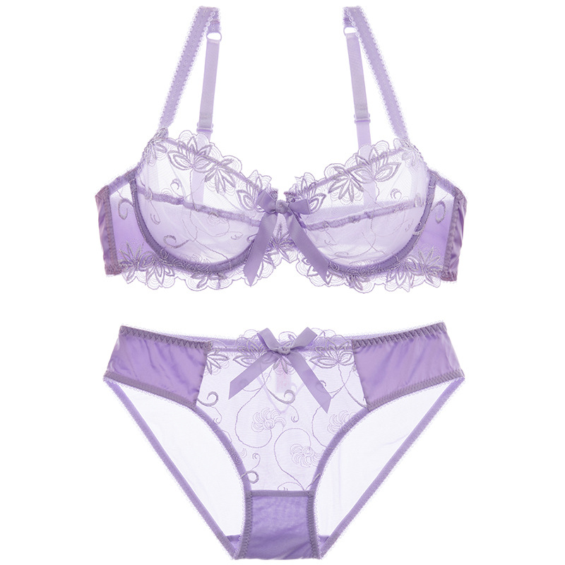 Sujetador sexy de verano para mujer Sujetador de encaje transparente traje arco europeo y americano Comercio exterior ultrafino transpirable más ropa interior de tamaño