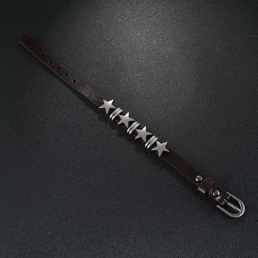 Pulseira de couro com pentagrama para homem estilo punk_voghion.com