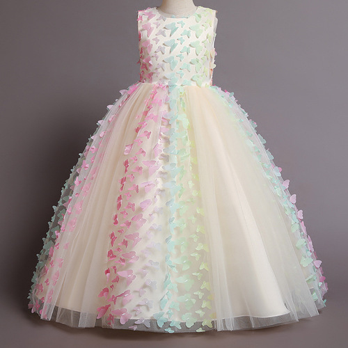 Girls' dresses, evening dresses, mesh puffy dresses, long dresses, sleeveless princess dresses, host dresses, performance clothes