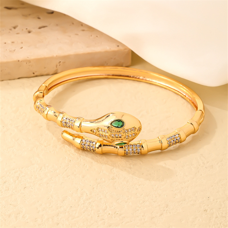 Parure de bijoux serpentine pleine de diamants, bague bracelet en zircon, personnalité de luxe légère, tête de léopard de l'industrie lourde_voghion.com