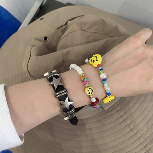 European and American retro soft leather star leather bracelet adjustable rivet subculture men and women couple alloy bracelet 