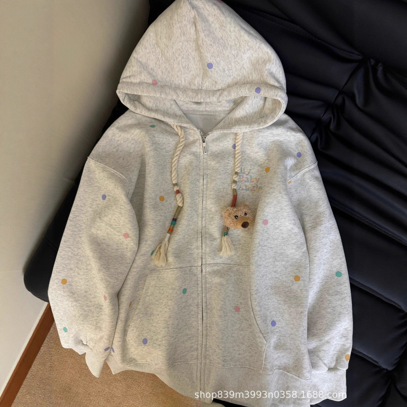 Colorful Polka Dot Hooded Sweatshirt for Women Spring and Autum 2025 New Korean Style Loose and Versatile Lazy Casual Top Jacket