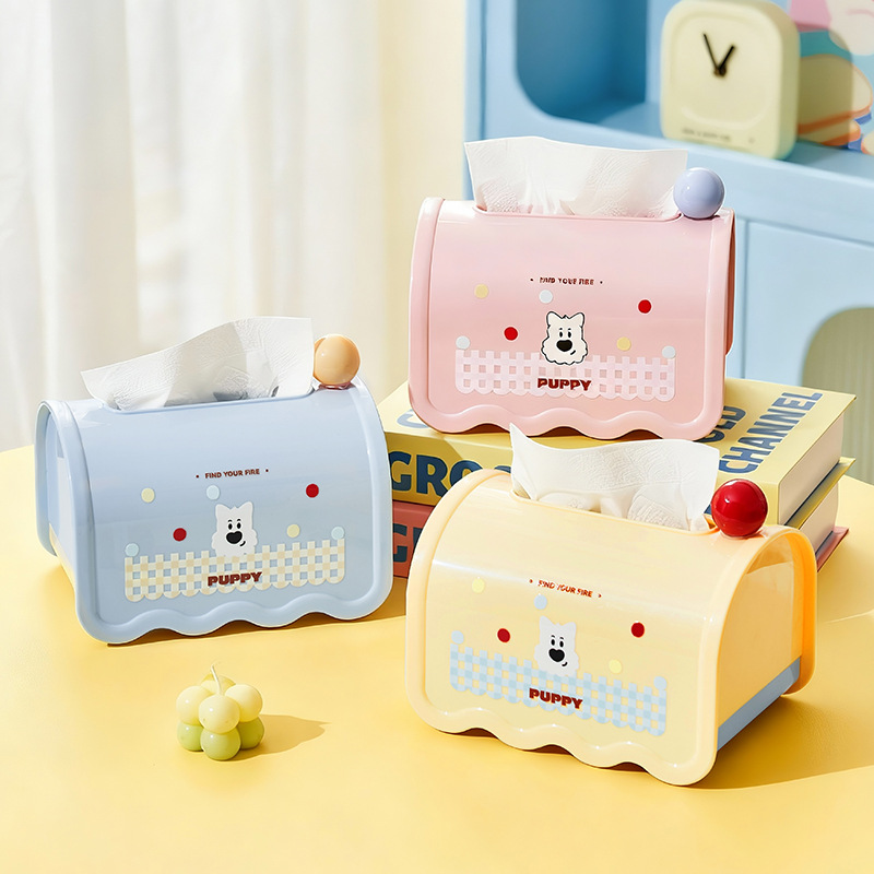 创意卡通纸巾盒客厅桌面抽纸盒塑料家用可爱茶几收纳带弹簧抽纸盒