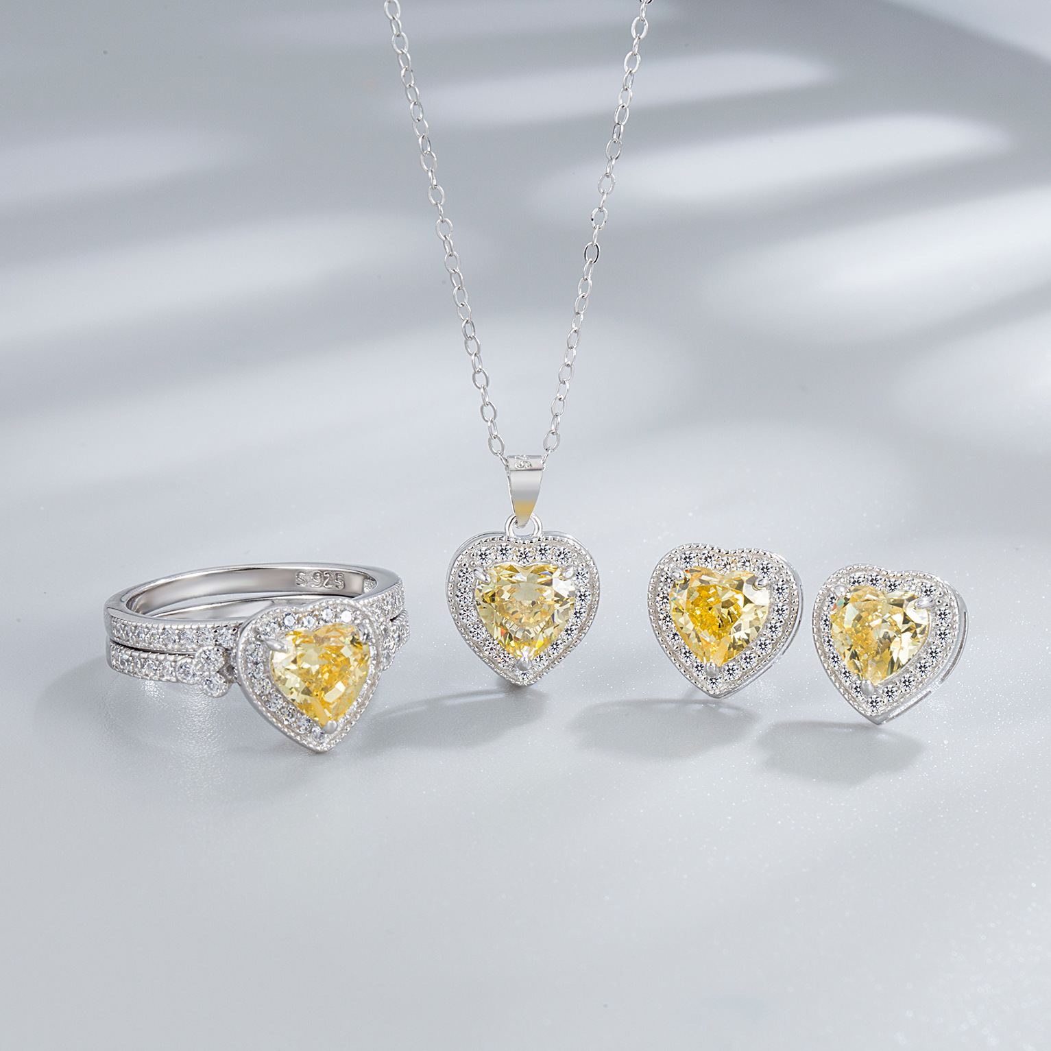 14g Weight Jewelry Set Classification Jewelry Set Quantity Banquet, Date Occasion 925 Sterling Silver Material Heart Shape Pattern Women's Gender Simple Style, Classic Style Style Yien S925 Silver Heart-Shaped Ice Flower Cut High Carbon Diamond Heart-Shaped Jewelry Set Decoration Silver Jewelry Set 1