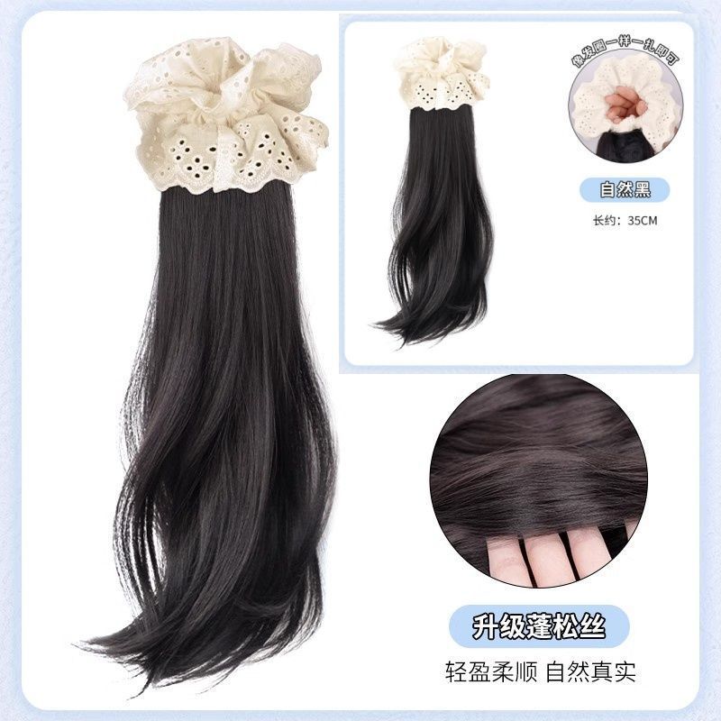 Peruca de cola de caballo femenina simulación lateral simple bajo arco de cola de caballo anillo de cabello flor de pera micro-roll natural red falsa cola de caballo