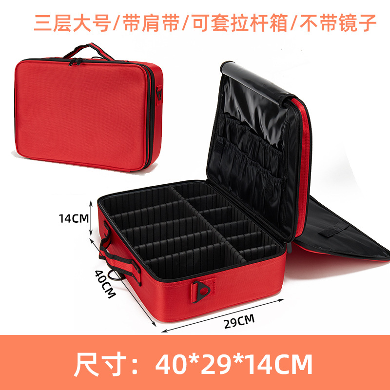 Bolsa de maquillaje portátil de gran capacidad con espejo, bolsa de almacenamiento para herramientas de tatuadores y manicuristas, bolsa con compartimentos desmontables, impermeable