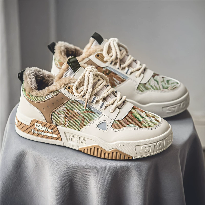 Нишевые мужские туфли зимняя новая бархатная толстая подошва противоскользящая молодежная передняя национальная мода дизайн повседневной обуви