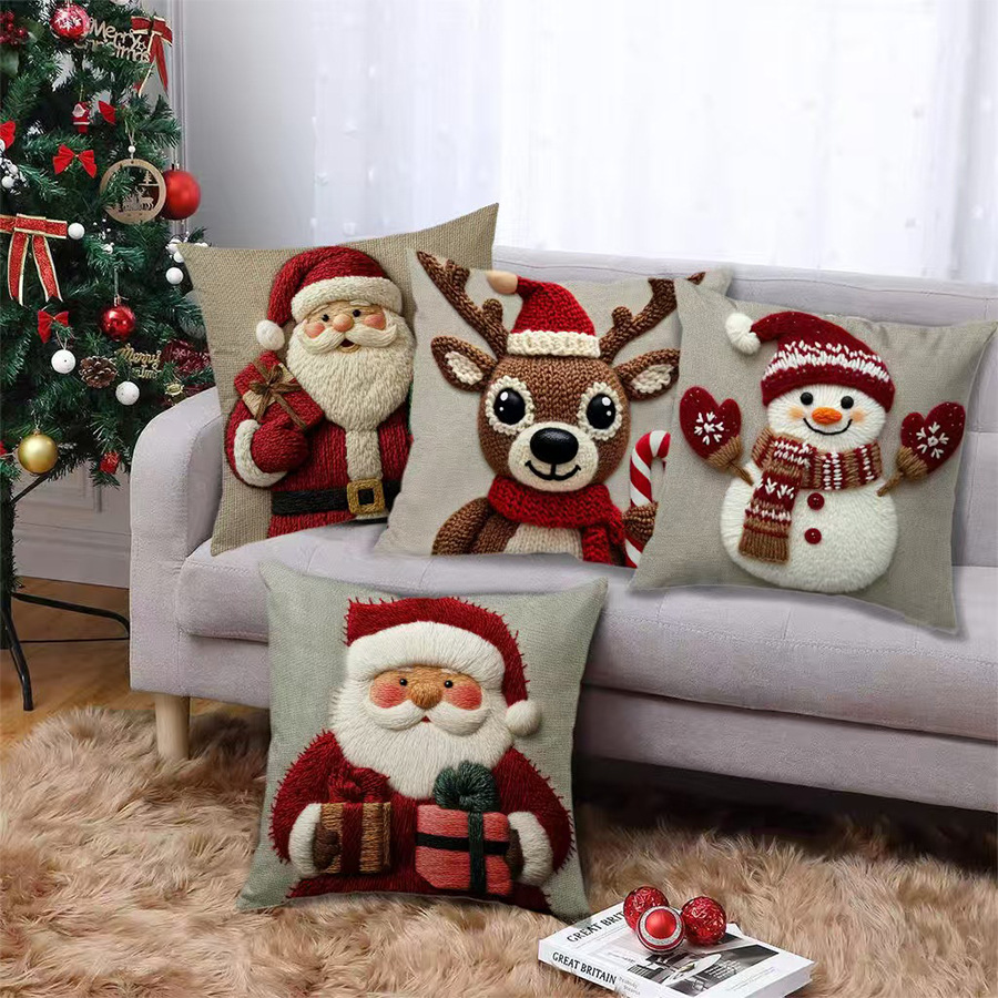 Navidad serie de almohada de lino impresa decoración de la sala de estar sofá almohada al por mayor para la imagen al por mayor
