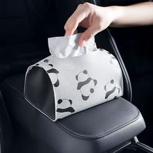 车载款熊猫纸巾盒创意轻奢汽车内抽纸盒扶手箱挂式绑带椅背纸抽盒