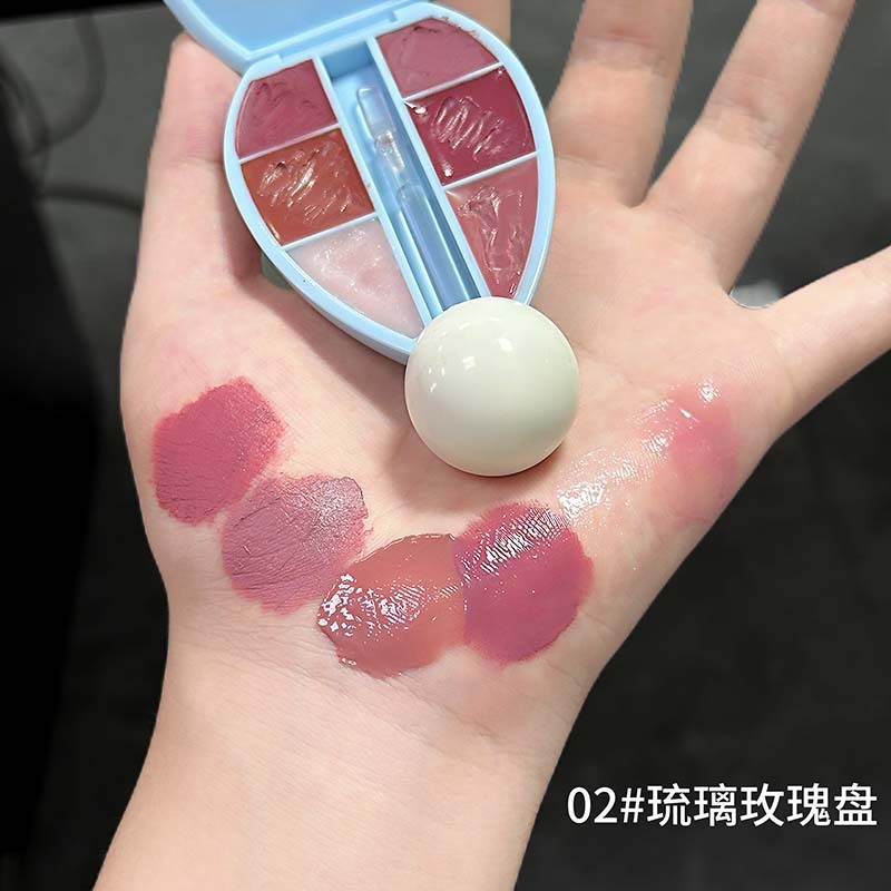 跨境Cappuvini云朵球拍固体唇蜜 滋润丰盈镜面哑光六色唇彩套装|undefined