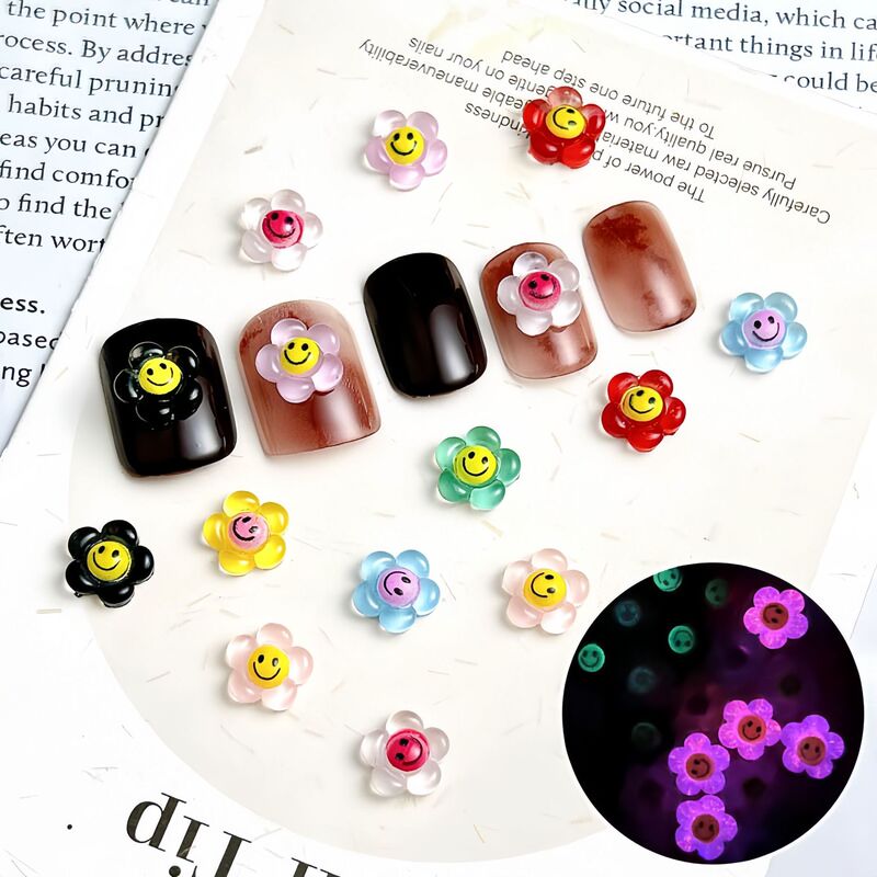 New Luminous Sunflower Cartoon Nail Art Accessories Cute Smiling Face Expression Pack Nail Accessories Accessories Wholesale New Luminous Sunflower Cartoon Nail Art Accessories Cute Smiling Face Expression Pack Nail Accessories Accessories Wholesale