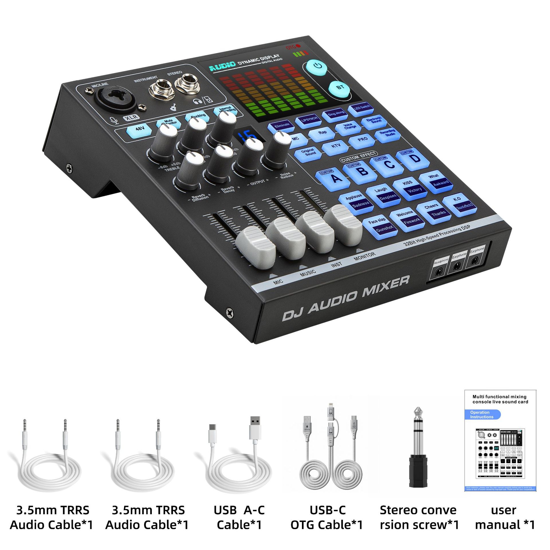English Foreign Trade Live Streaming Sound Card Sn-800, Professional Sound Card for Mobile Phones and Computers, Professional Tiktok Sound Card for Live Streaming and Singing Karaoke