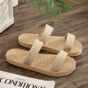 Ethnic Style Imitation Straw Travel Imitation Linen-Soled Women's Sandals Korean Trbottomy Outer Wear Flip-Flops Fashionable Beach Girls' Slippers