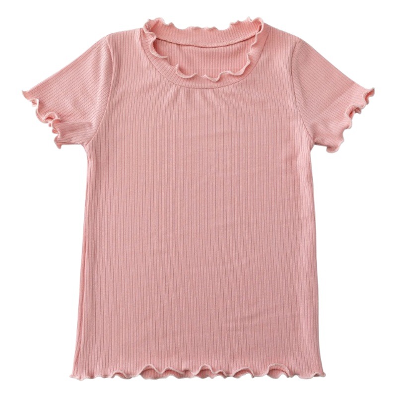 Camiseta de manga corta de verano para niñas cuello redondo ropa para niños coreanos nueva camisa de fondo de color sólido para niños de punto superior interior Lote 6