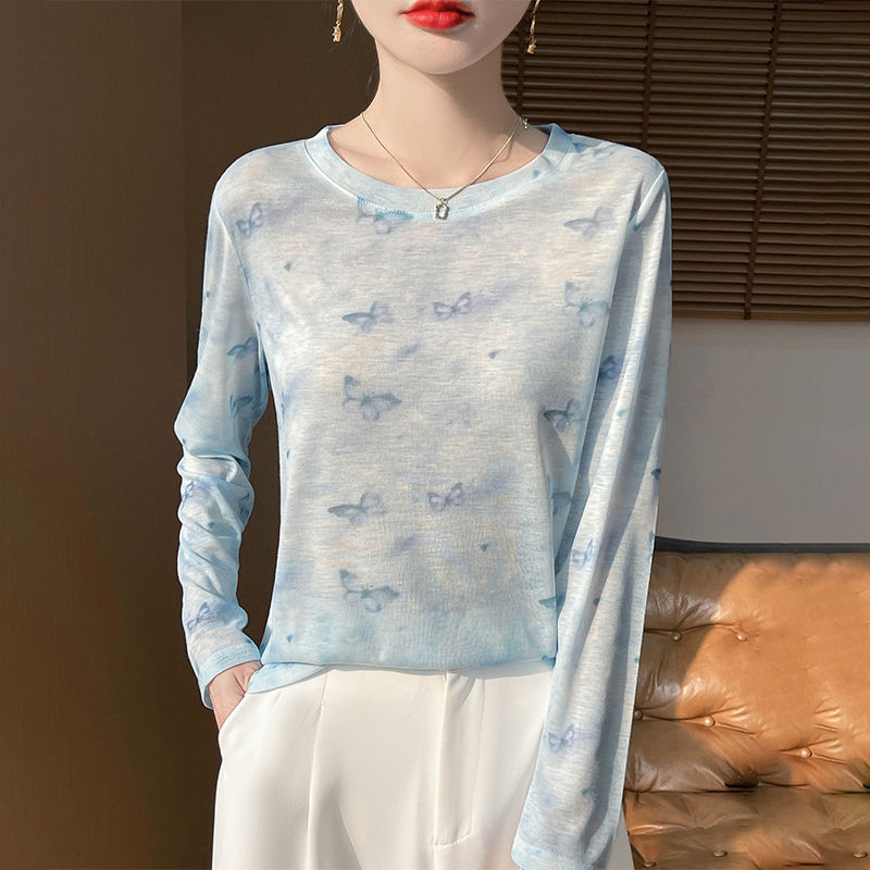 【正規品氷シルクセーター】水墨画テンセル長袖ニットボトムシャツ新作ゆったりトップス女性用|undefined