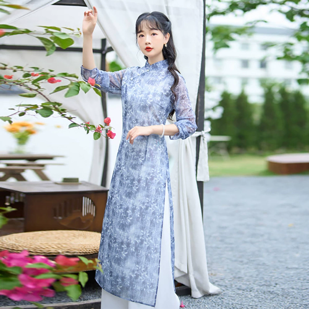 1731 настоящий выстрел Ретро светский темперамент весеннее модное платье широкие брюки костюм из двух частей весенний женский чонсам