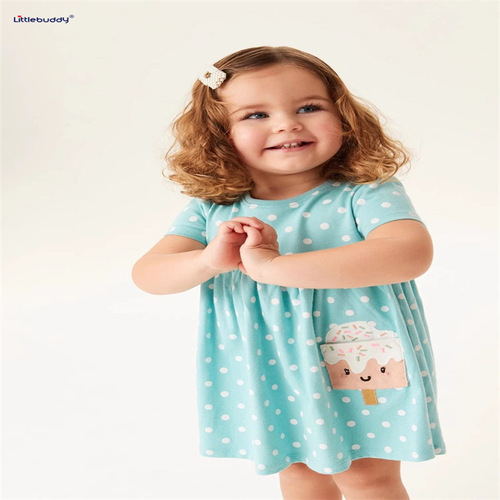 Little Buddy Summer 2-7 Years Old European and American Style Cartoon Polka Dot Children's Dress and Dress Princess Dress One Size