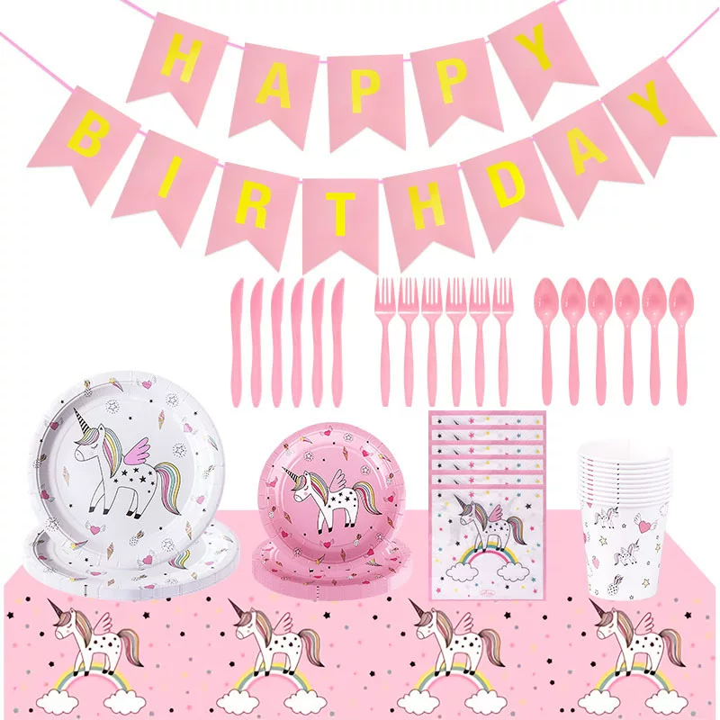 (Cross-border trading), cartoon rainbow children's evening dress, disposable tableware, set