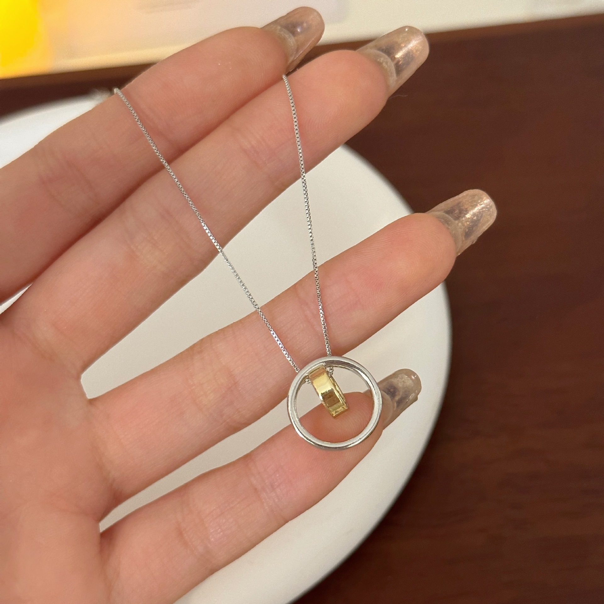 日韓氣質雙層圓圈吊墜項鍊簡約ins風網紅頸鏈時尚唯美鎖骨鏈項鍊