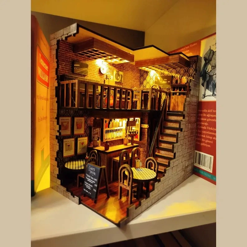 Ручная работа, таверна, маленький лофт, креативная стерео сборная модель книжной подставки, украшения, мини-сцена, деревянные поделки