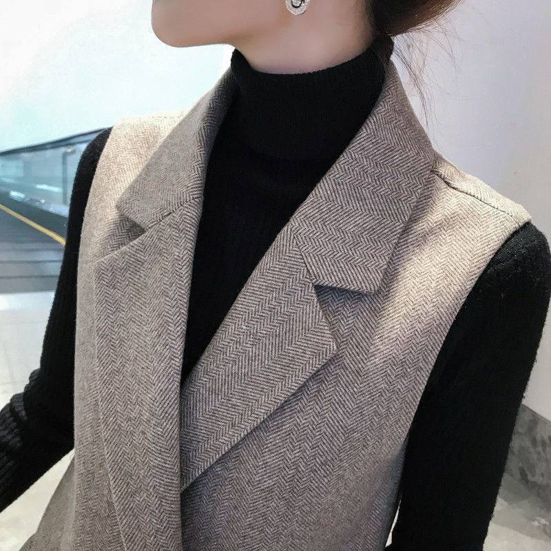 Woolen Vest for Women, Mid-Length, 2025 Autumn and Winter New Style, Retro Herringbone Pattern Suit, Women's Vest, Woolen Jacket