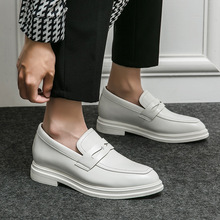 影楼拍照男鞋白色结婚鞋内增高英伦布洛克花商务正装尖头一脚蹬鞋