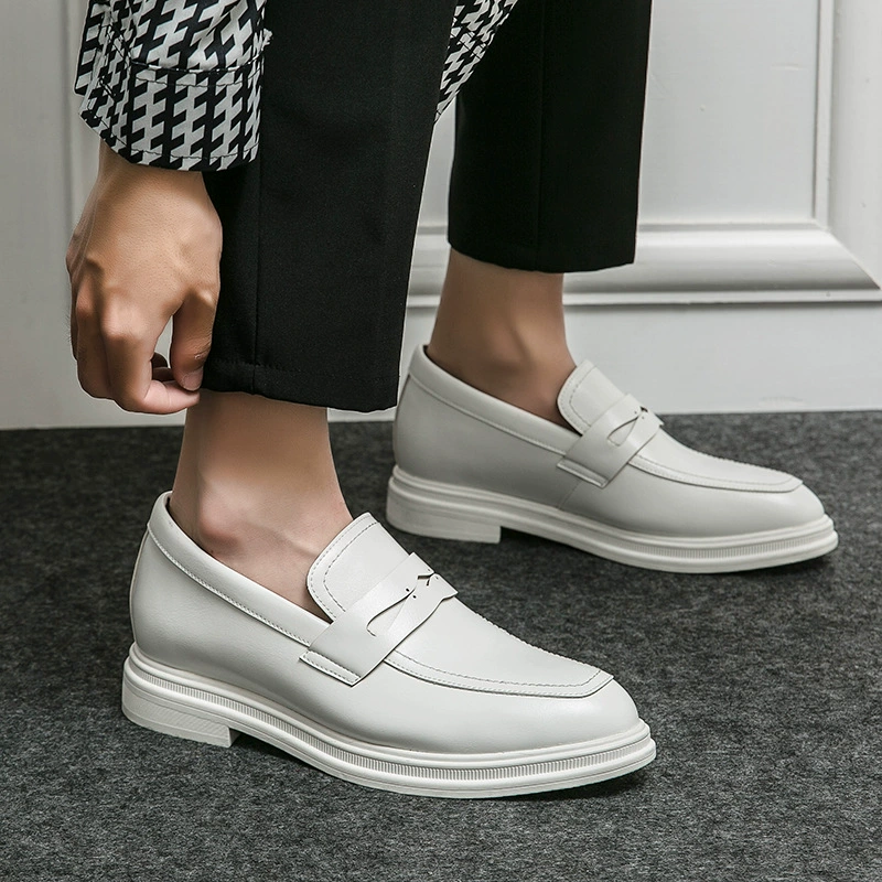 Мужская обувь для студийной фотосъемки Белые свадебные туфли Повышенное Деловое платье британского Брока с цветочным принтом Туфли без шнуровки с острым носком