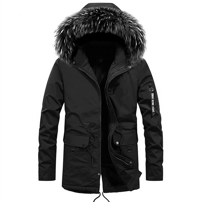 Men's Down Jacket Warm Winter Casual Solid Black Cotton Coat_voghion.com