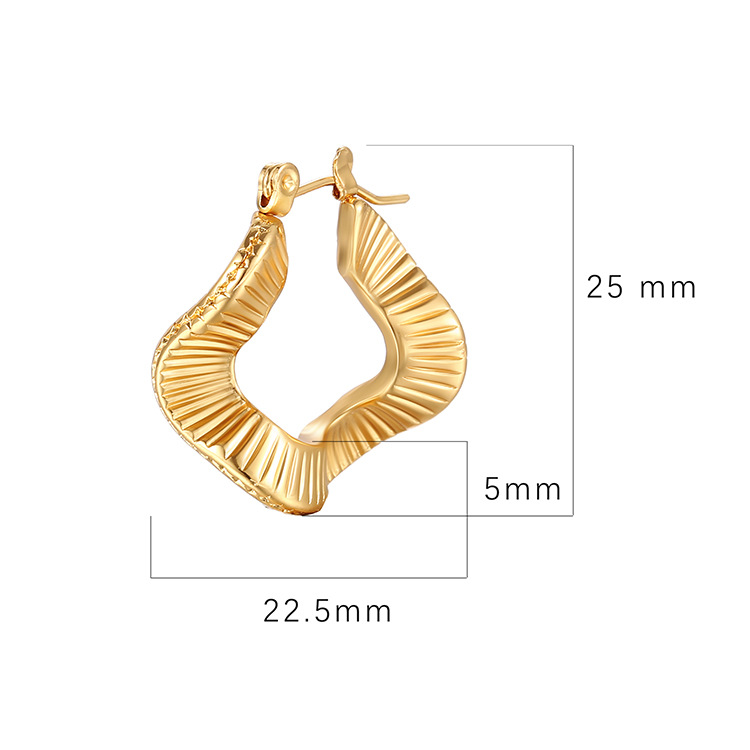 Pendientes de acero inoxidable en forma de abanico europeo y americano transfronterizo retro de moda chapado en oro real de 18K Pendientes pequeños exquisitos de mujer
