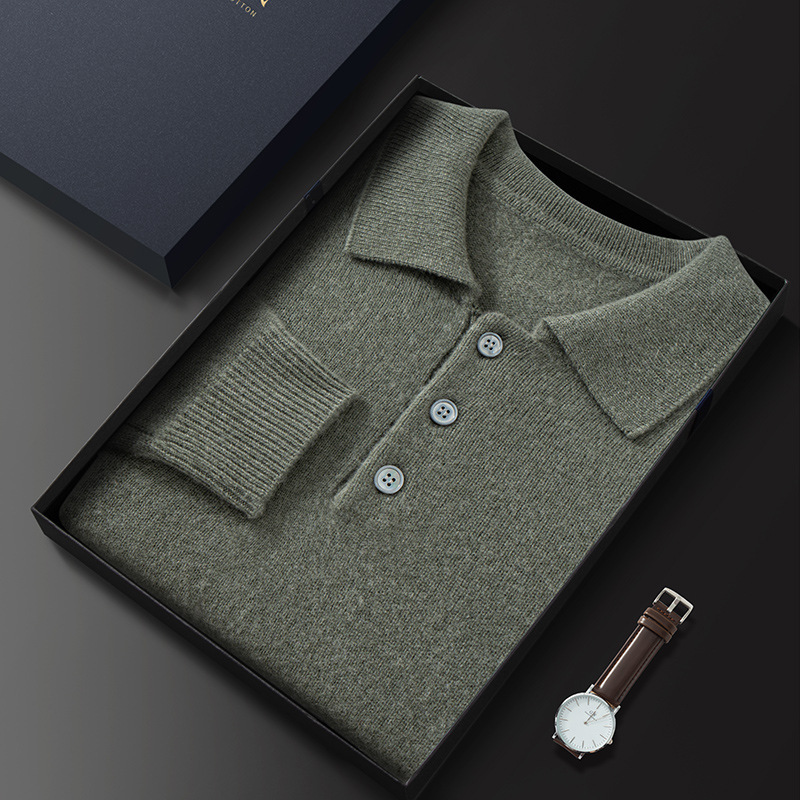 Kaschmir Herren Poloshirt locker lässig urban Style Kaschmirpullover Winter Neuware einfarbig vielseitig_voghion.com
