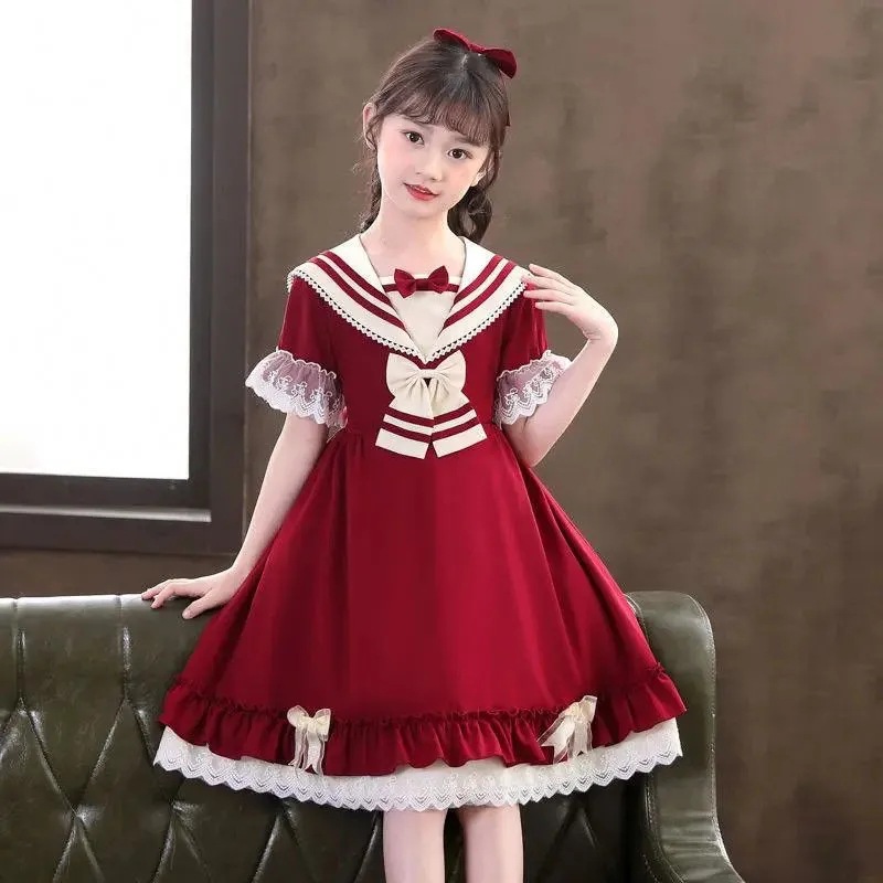 Girls' Short-sleeved Princess Dress Summer New Style Mid-length Dress for Big Kids Sweet dress Stylish Mid-length Dress for Little Girls Summer