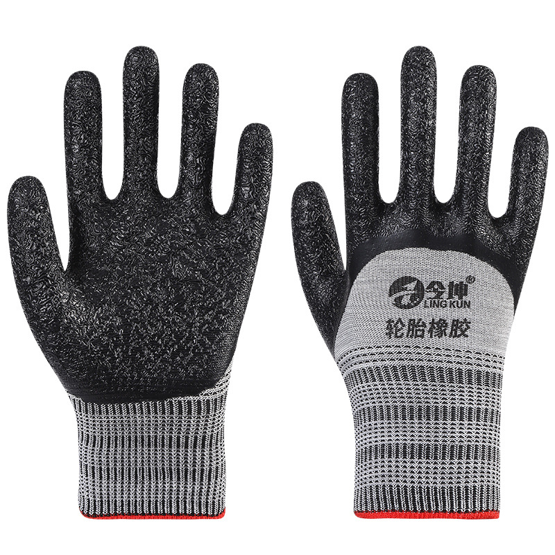 Guantes de protección laboral para el trabajo en seco, guantes de goma de látex resistentes al desgaste, neumáticos antideslizantes al por mayor, guantes de algodón de goma transpirables